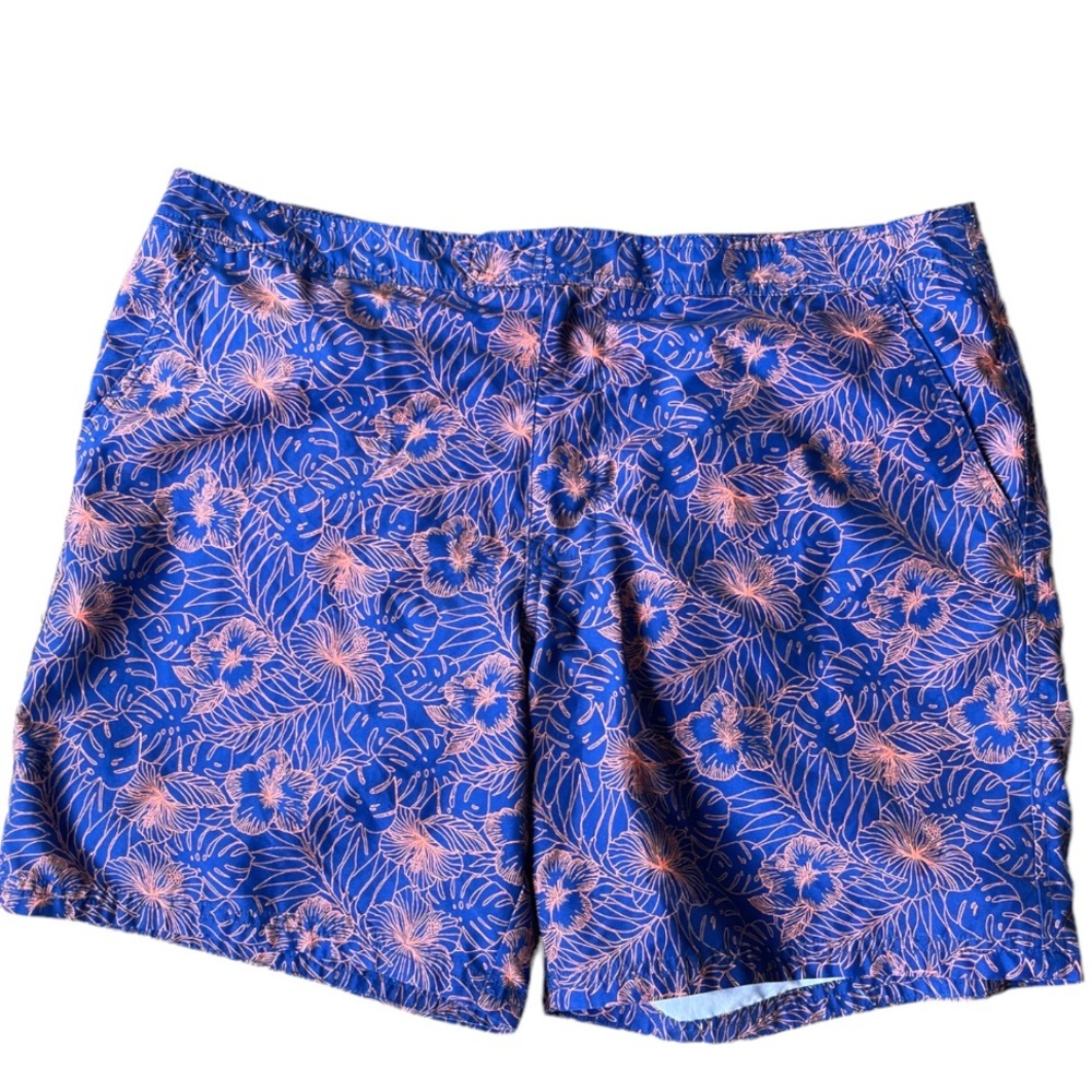 Marc Anthony Mens Slim-Fit Mini Print Swim Bottom Trunks, Blue Size 38
